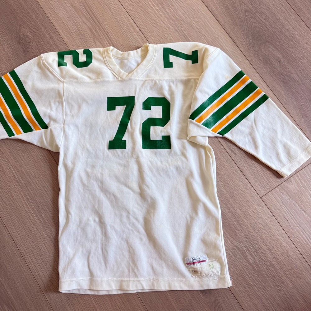 Vintage Russell Athletic Football Jersey 72 Green Orange White Efinger Mens M